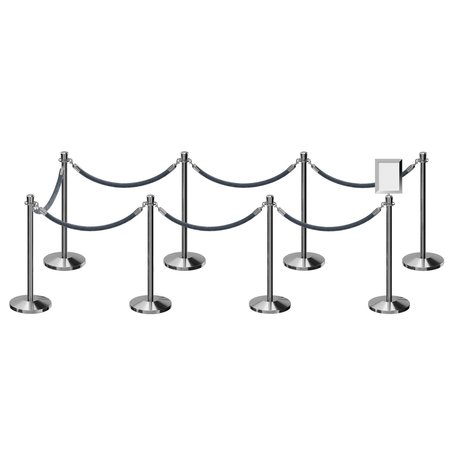 MONTOUR LINE Stanchion Post & Rope Kit Pol.Steel, 8CrownTop 7Gray Rope 8.5x11V Sign C-Kit-7-PS-CN-1-Tapped-1-8511-V-7-PVR-GY-PS